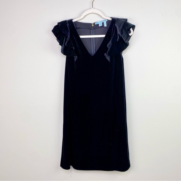Draper James Black Velvet Ruffle Cap Sleeve Dress size 8 - Picture 4 of 12